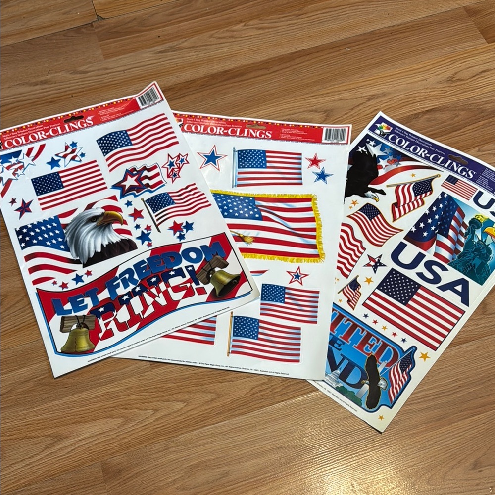 Window cling Patriotic Set of 3 vintage 80’s vintage classroom decor